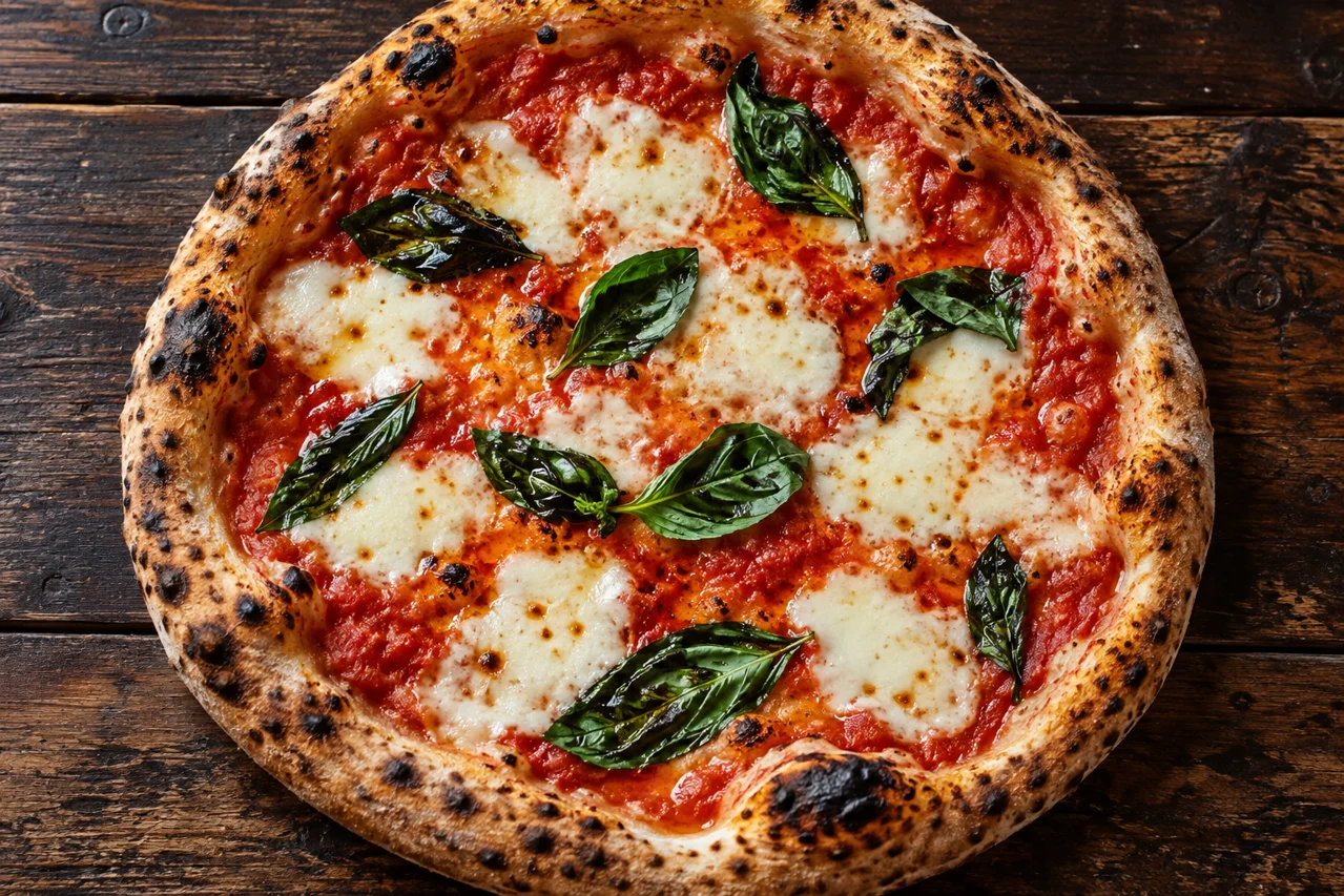 Pizza margherita con pomodoro, mozzarella e basilico